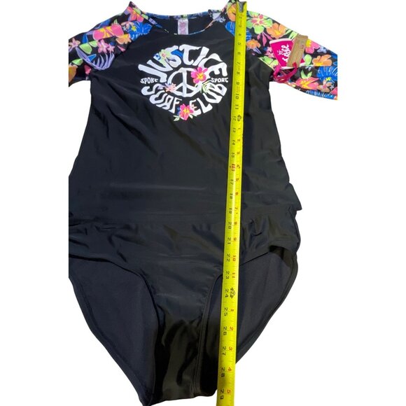 Justice Girls Size XL 16/18 2 piece Rashguard Long Sleeve Floral Sleeves Black M - Picture 3 of 11